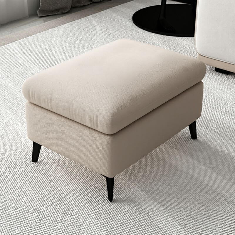 Modern Cotton Blend Rectangle Ottoman with Wood Frame - Space-Saving Footrest & Storage Bench for Small Living Rooms, Bedrooms & Apartments - Perfect for Extra Seating & Home Organization