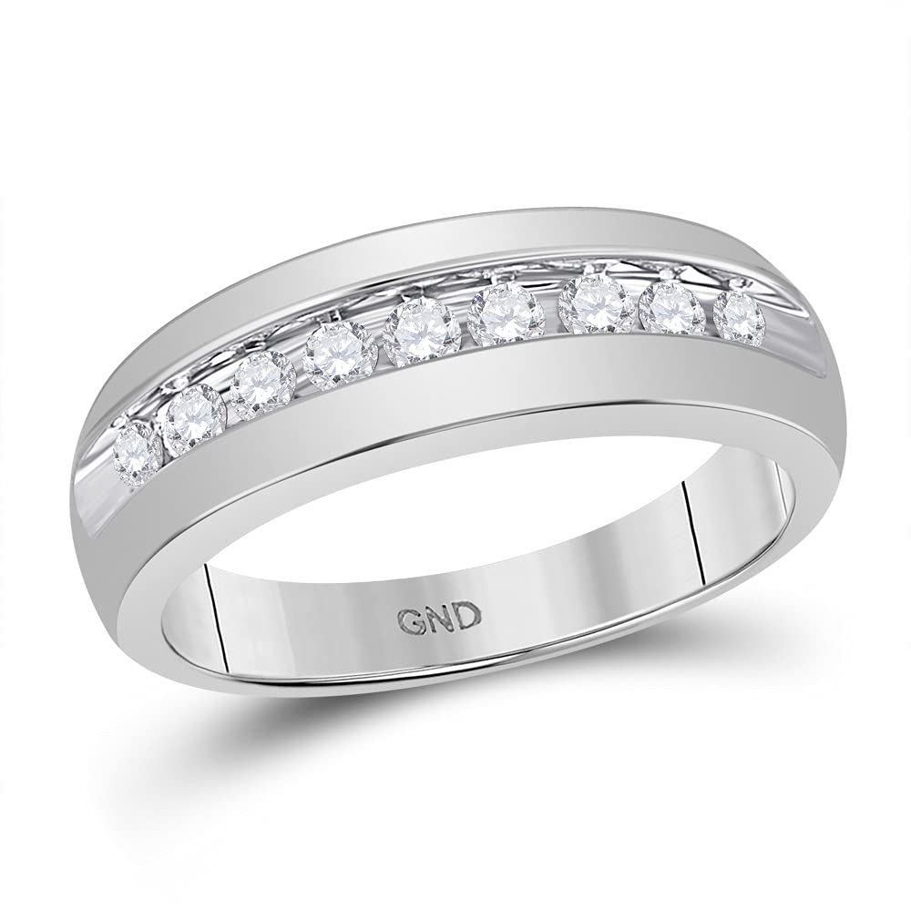 10K White Gold Men's Round Diamond Wedding Band Ring - 1/2 Carat Total Weight (1/2 CTTW) - Perfect for Anniversary, Engagement & Special Occasions