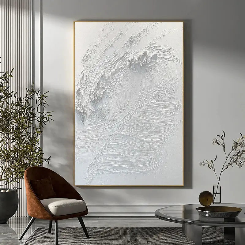 White Minimalist Textured Painting Canvas - Modern Abstract Wall Art for Living Room & Bedroom Decor | High-Quality Stretched Canvas #MM014
