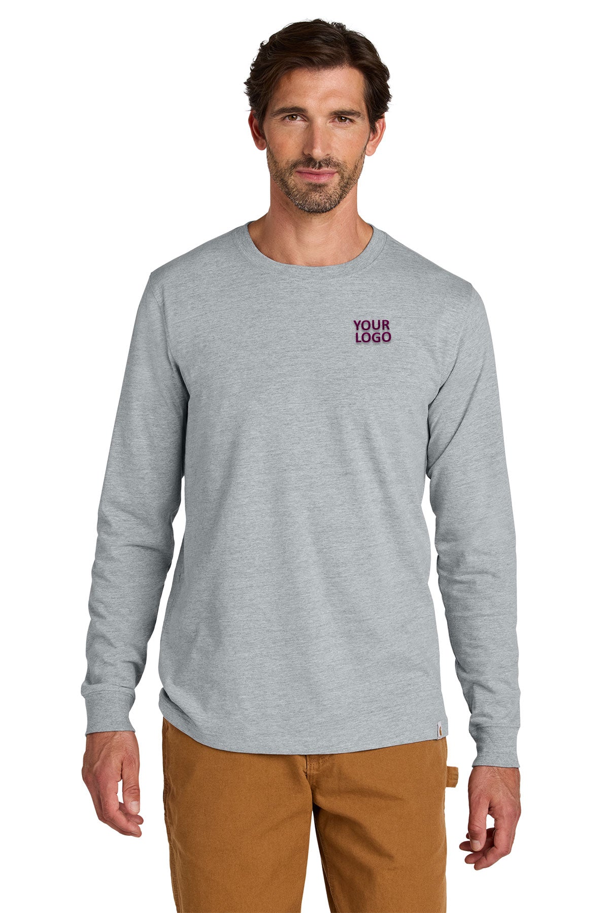 Custom Carhartt Long Sleeve T-Shirt for Men - Heather Grey Workwear for Construction, Outdoor & Casual Wear