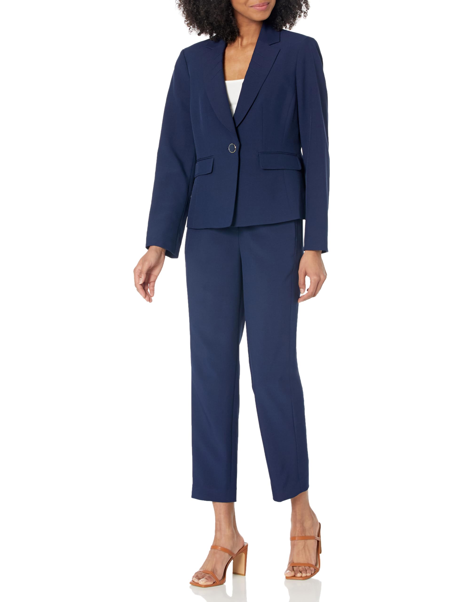 Women's Stylish 1-Button Blazer Jacket & Pants Set - Professional Office Wear & Business Casual Outfit for Work, Meetings, and Formal Events