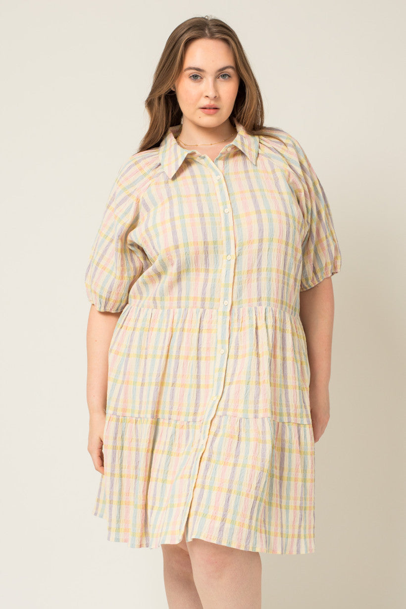 Spring Gingham Dress for Women - Floral Print Short Sleeve A-Line Summer Dress | Perfect for Beach Vacation, Picnic Dates & Outdoor Parties