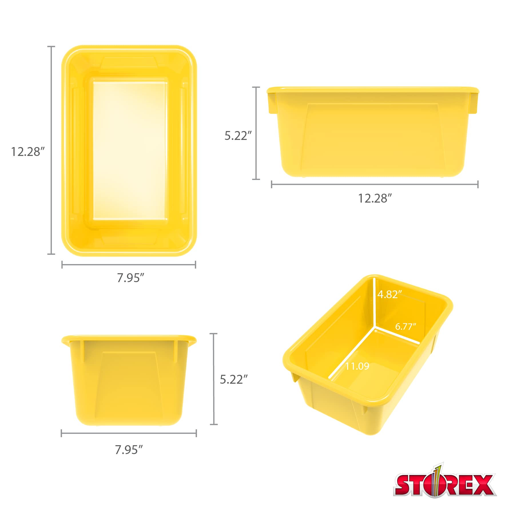 Storex Small Plastic Storage Bins 5-Pack - 12.2 x 7.8 x 5.1 Inches Classroom Organizers, Yellow Cubby Bins for School Supplies, Toys & Craft Organization (62418A05C) - Perfect for Teachers, Daycare & Home Use