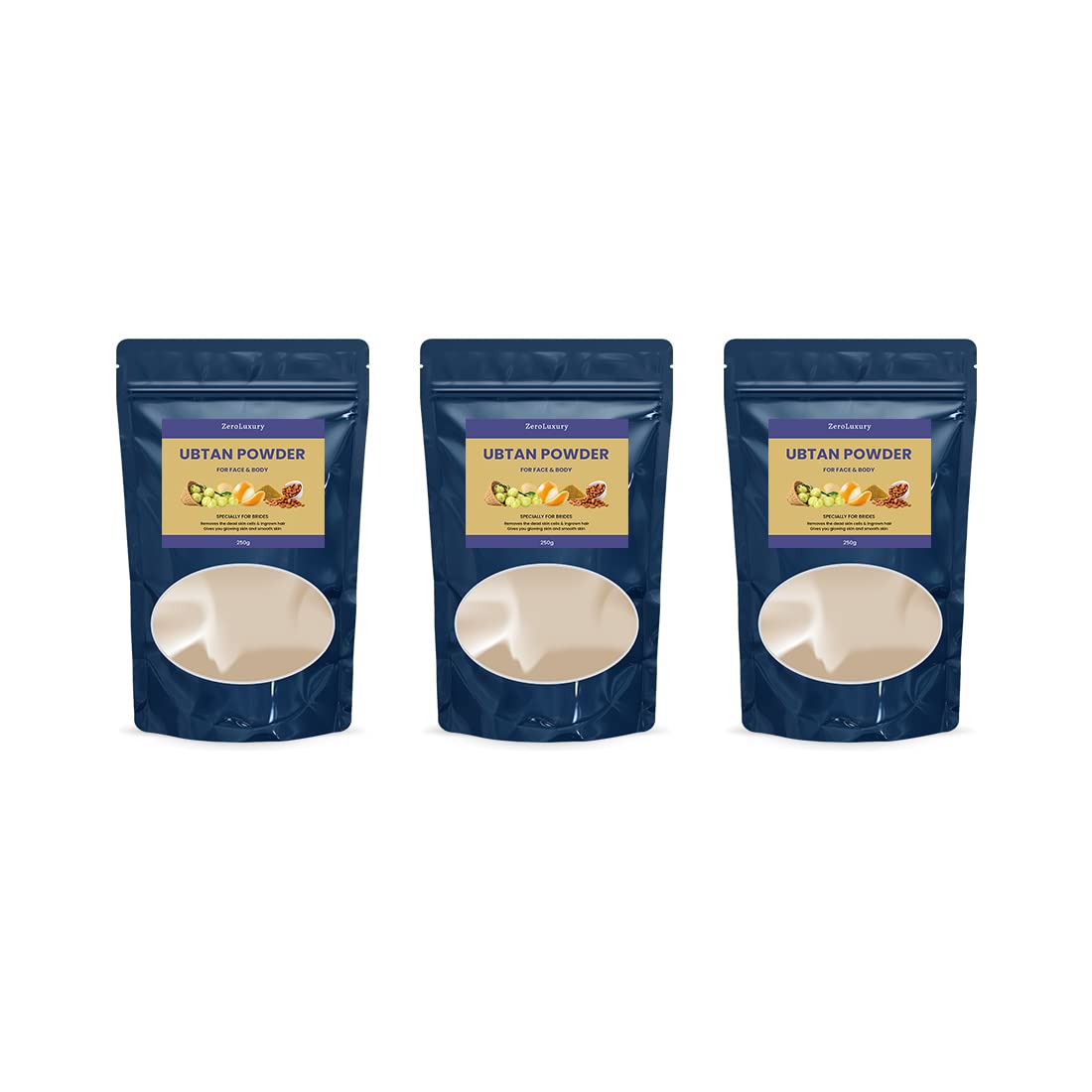 ZeroLuxury Ubtan Powder for Face & Body - 250g (Pack of 3) | Natural Exfoliating Scrub to Remove Dead Skin Cells | Gentle Skin Brightening Treatment for Daily Skincare Routine & Spa Days