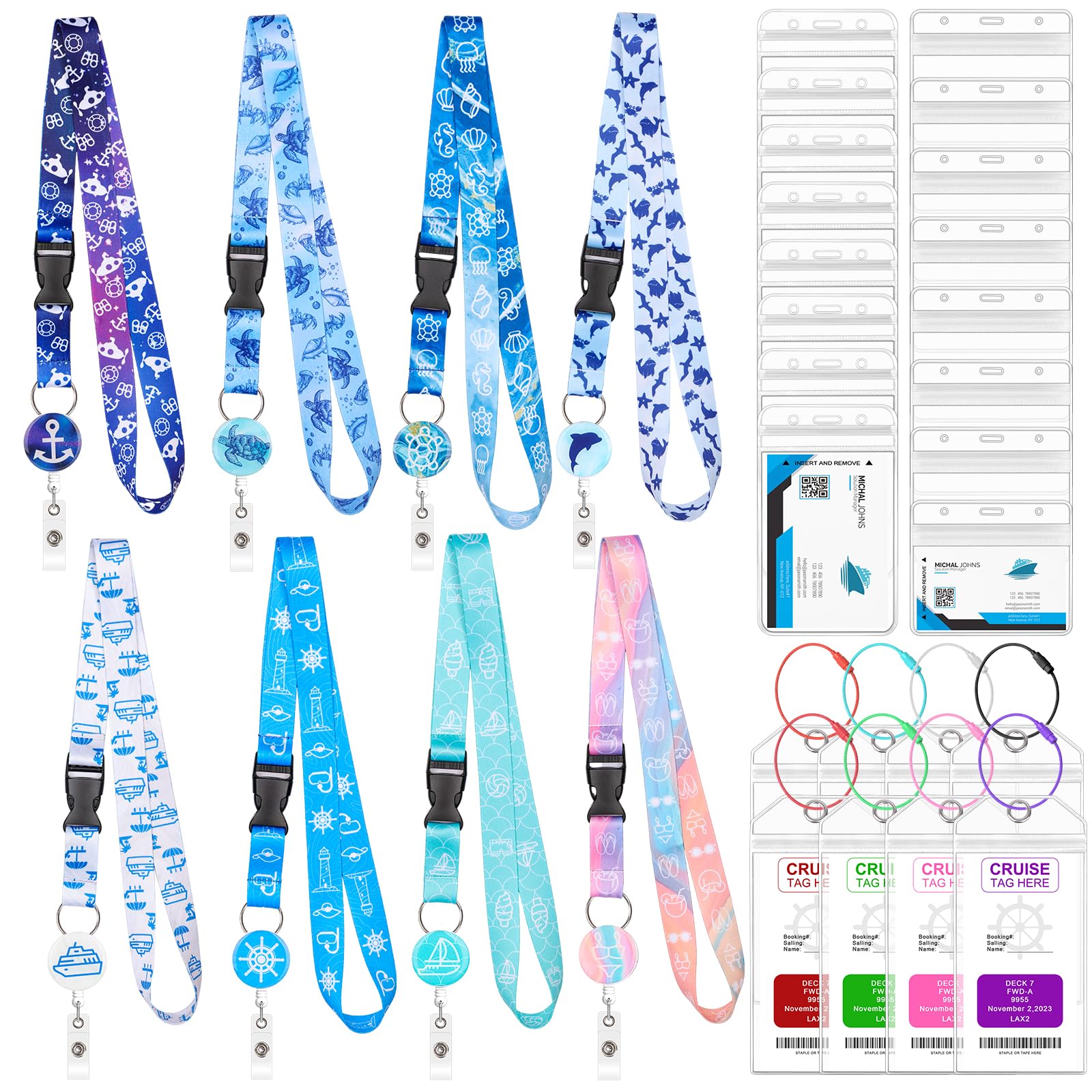 8 Pack Cruise Lanyards with Retractable Badge Reel - Waterproof ID Card Holders for Cruise Ships & Travel