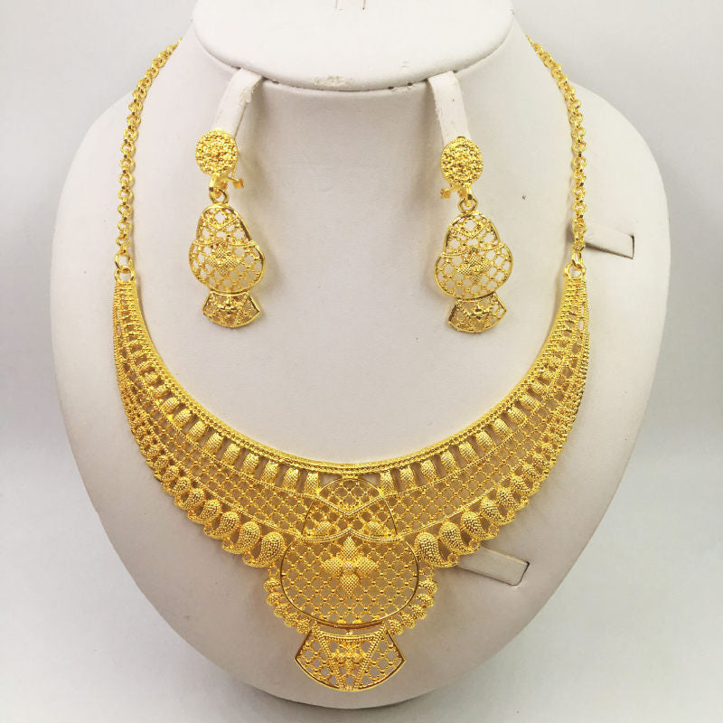 African Gold Jewelry Set for Women - Elegant Necklace & Earrings for Weddings, Anniversaries & Special Occasions | Perfect Bridal Gift & Party Accessories