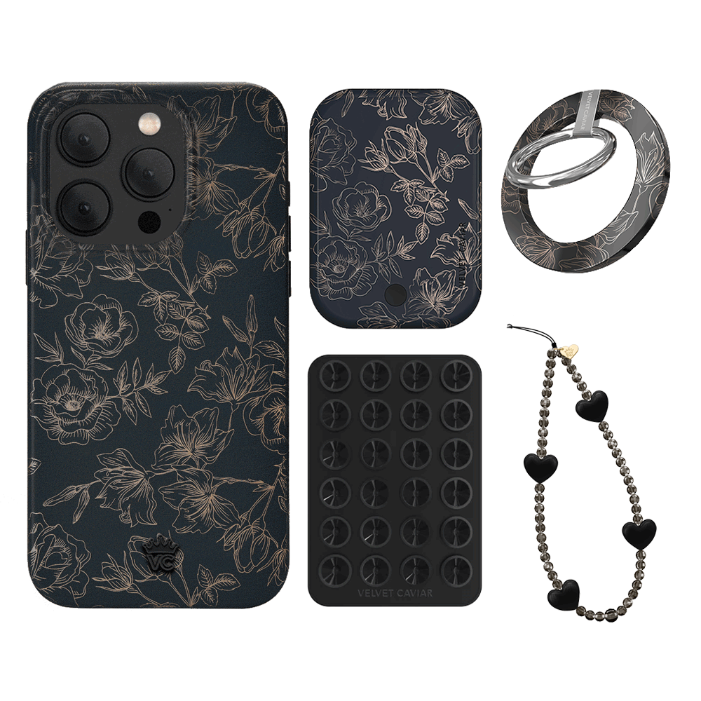Floral Rose Gold Chrome iPhone Case with Grip - Elegant Protective Cover for iPhone 13/14/15 Pro Max - Perfect for Everyday Use, Work, and Travel