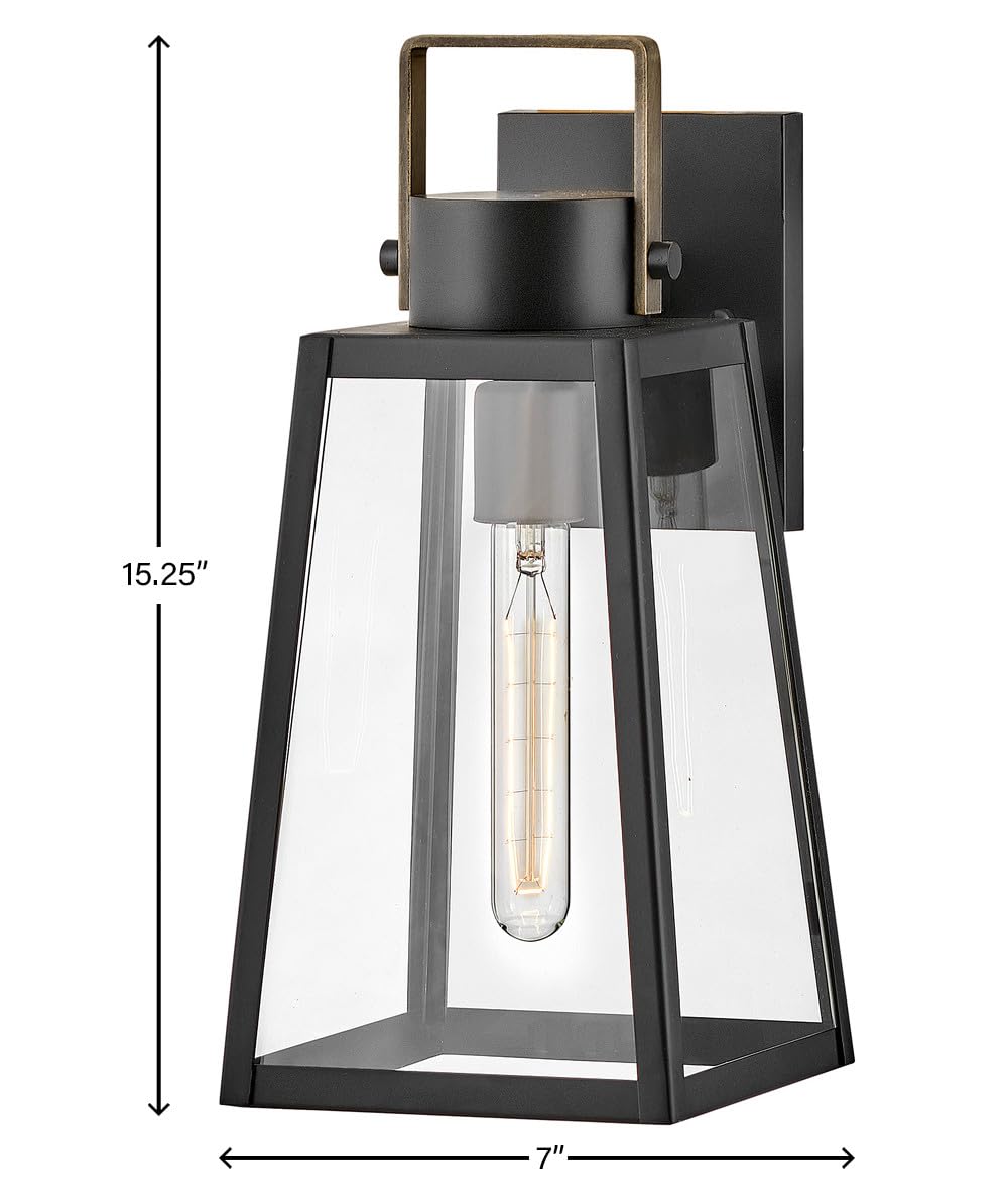 Lark Hugh 82000BK Medium Wall Mount Outdoor Lantern - Two-Tone Black & Bronze Metal Finish, Single Light Fixture - Perfect for Porch, Patio, Garden & Entryway Lighting