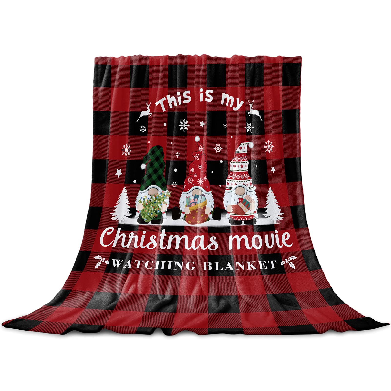 Cozy Red Gnomes & White Snowflake Christmas Throw Blanket - 40x50 Inch Soft Flannel Fleece Microfiber Blanket for Movie Nights, Gift Giving, Sofa, Bed & Camper - Warm Holiday Decor for Winter Snuggling
