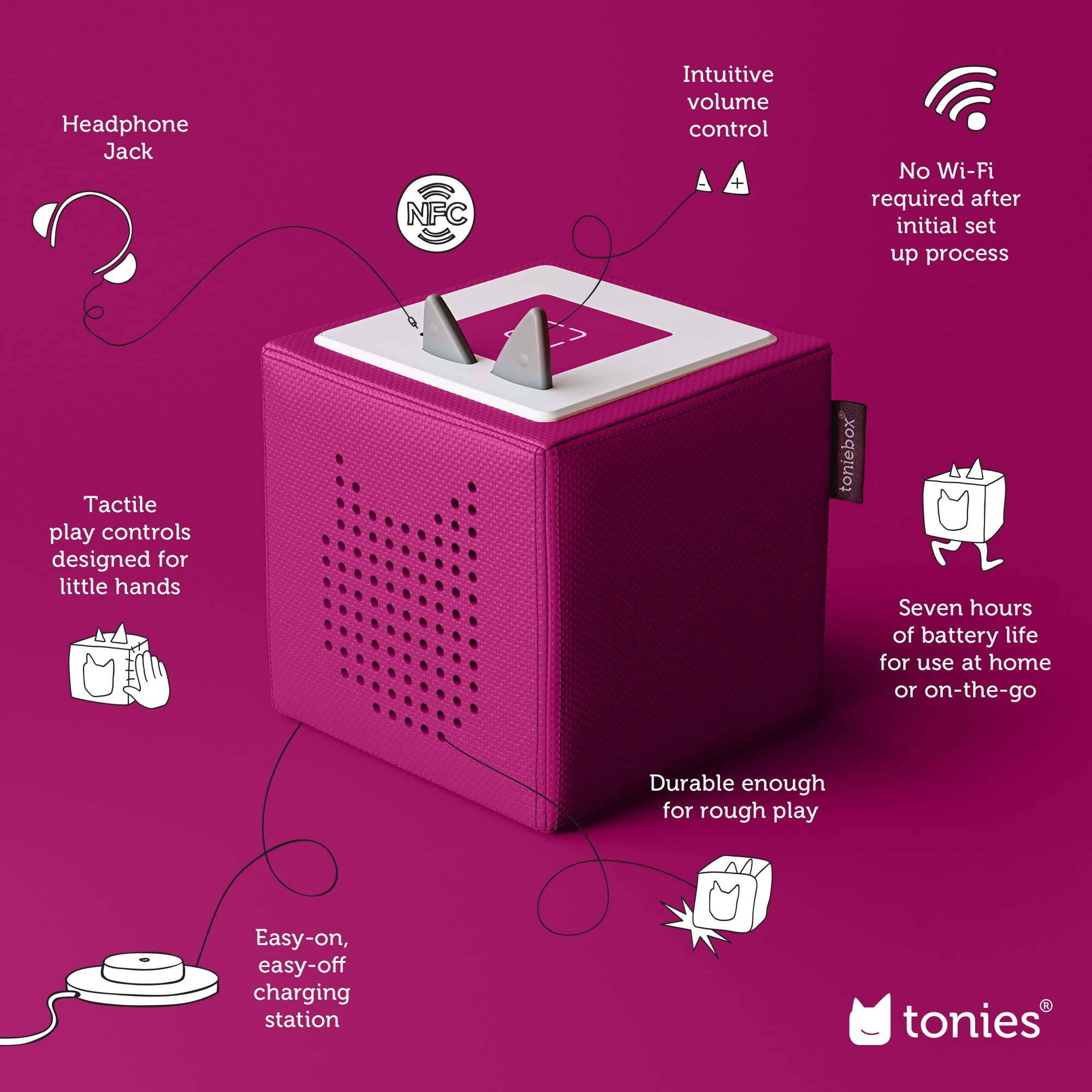 Toniebox Audio Player Starter Set with Disney Princesses (Cinderella, Belle, Moana, Tangled) & Playtime Puppy - Interactive Storytelling Toy for Kids - Purple - Perfect for Bedtime Stories, Car Rides & Learning Fun