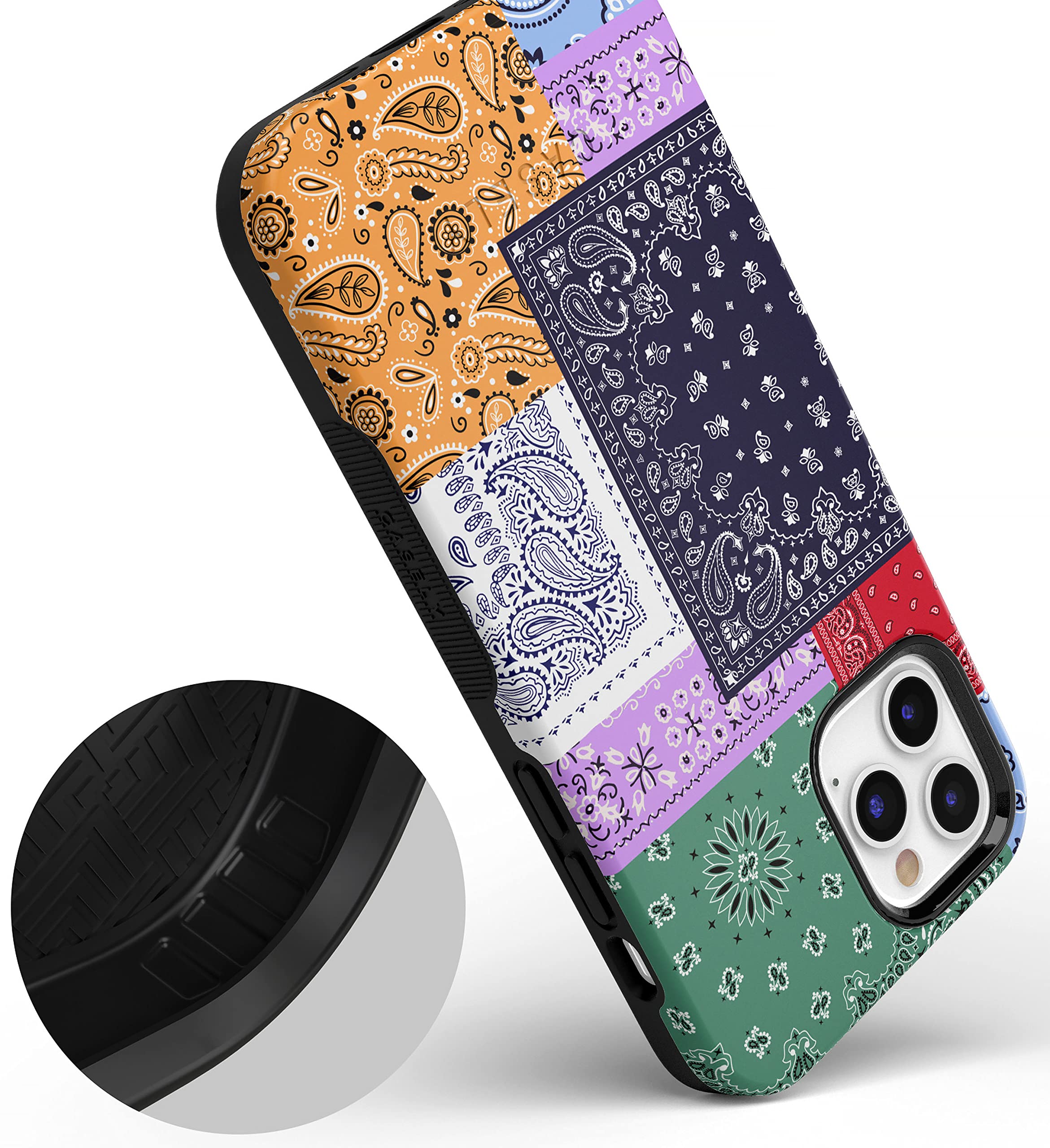 Casely iPhone 11 Pro Max Case - Stylish Patchwork Bandana Design with Swatch It Up Pattern | Protective Phone Cover for Everyday Use, Travel & Fashion Accessories