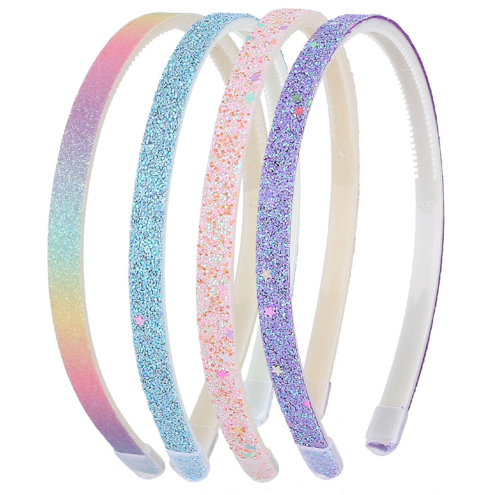 Sparkly Glitter Headbands for Girls - 4 Pack Non-Slip Thick Plastic Hair Bands with Teeth - Rainbow Confetti Chunky Hair Accessories for Kids & Teens - Perfect for Parties, School, and Everyday Wear