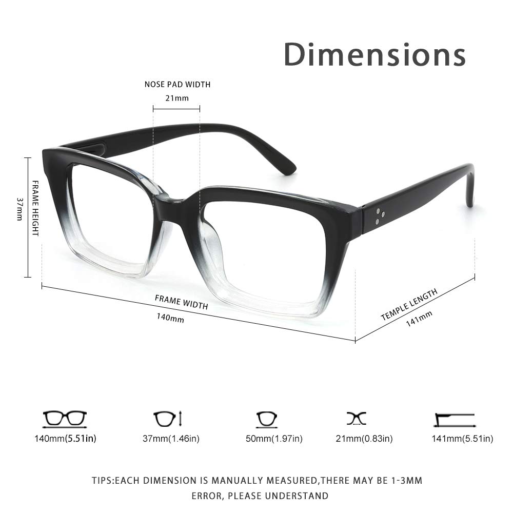 JiSoo Blue Light Blocking Reading Glasses for Women & Men - 3.5 Magnification, Stylish Black/Transparent Frame - Reduce Eye Strain for Computer Work, Gaming & Digital Screen Use