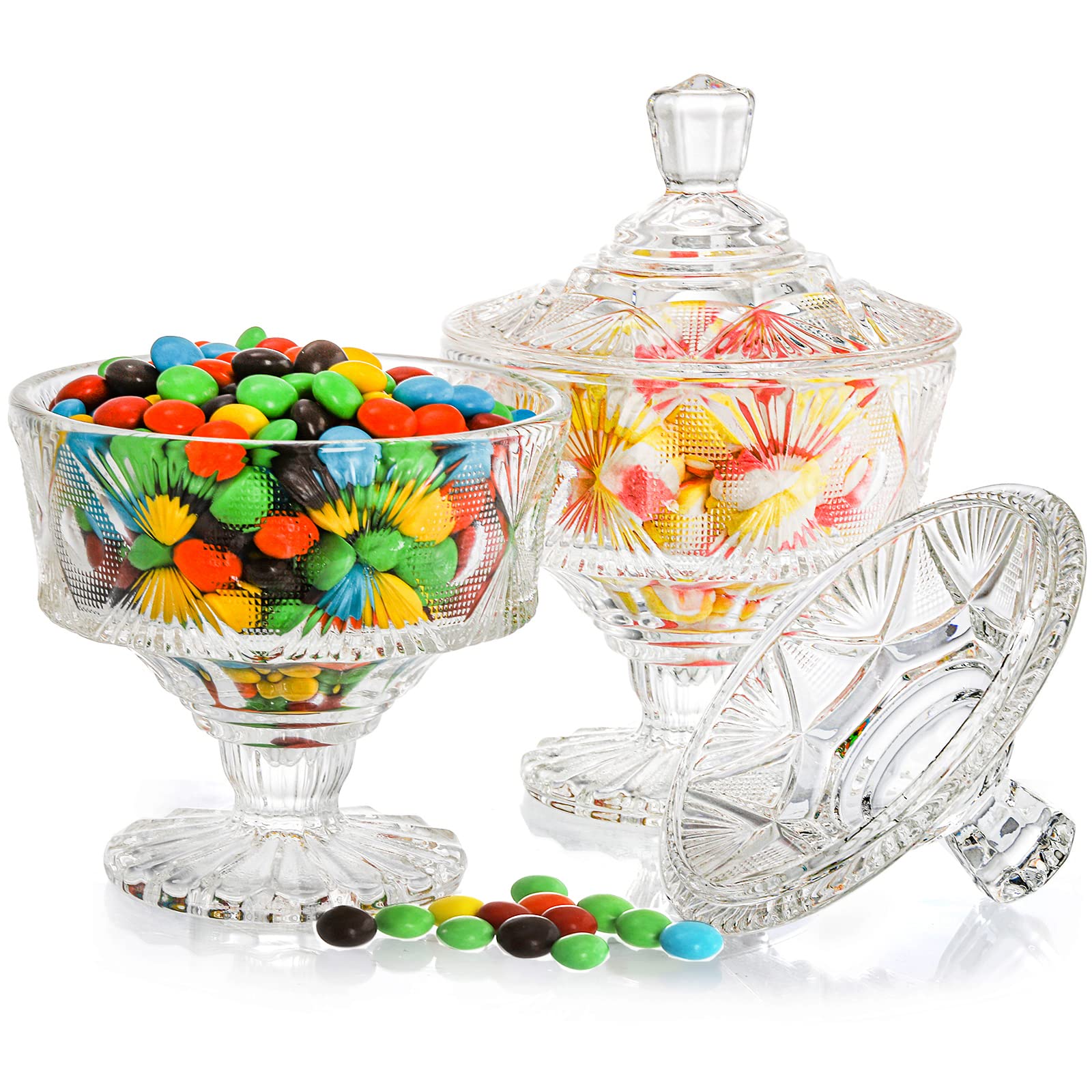 Frcctre 2 Pack 15 Oz Glass Candy Dish with Lid - Crystal Candy Bowl & Cookie Jar, Decorative Apothecary Jar for Parties, Candy Buffet, Weddings, Christmas - Perfect for Home Decor, Kitchen Storage & Holiday Gift Giving