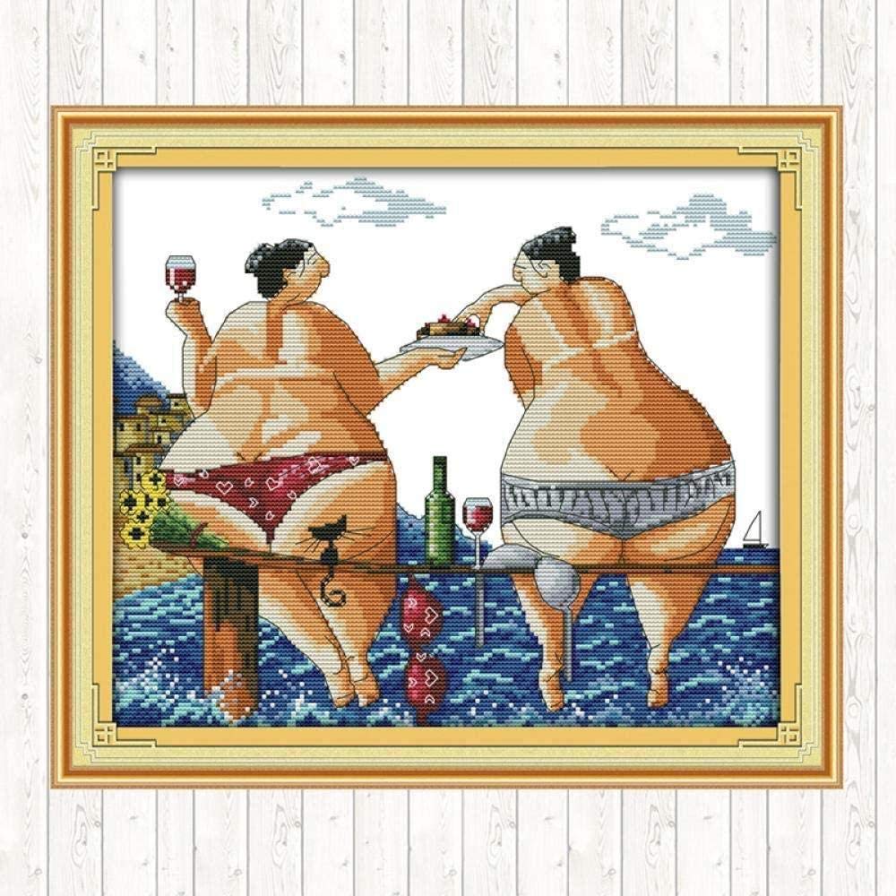 Stamped Cross Stitch Kits for Beginners - Pre-Printed 11CT Beach Scene Embroidery Kit, DIY Needlepoint Fabric with People on The Beach Design, 16x20 Inch, Perfect for Adults Crafting, Christmas Gifts, Home Wall Decor & Relaxation Therapy