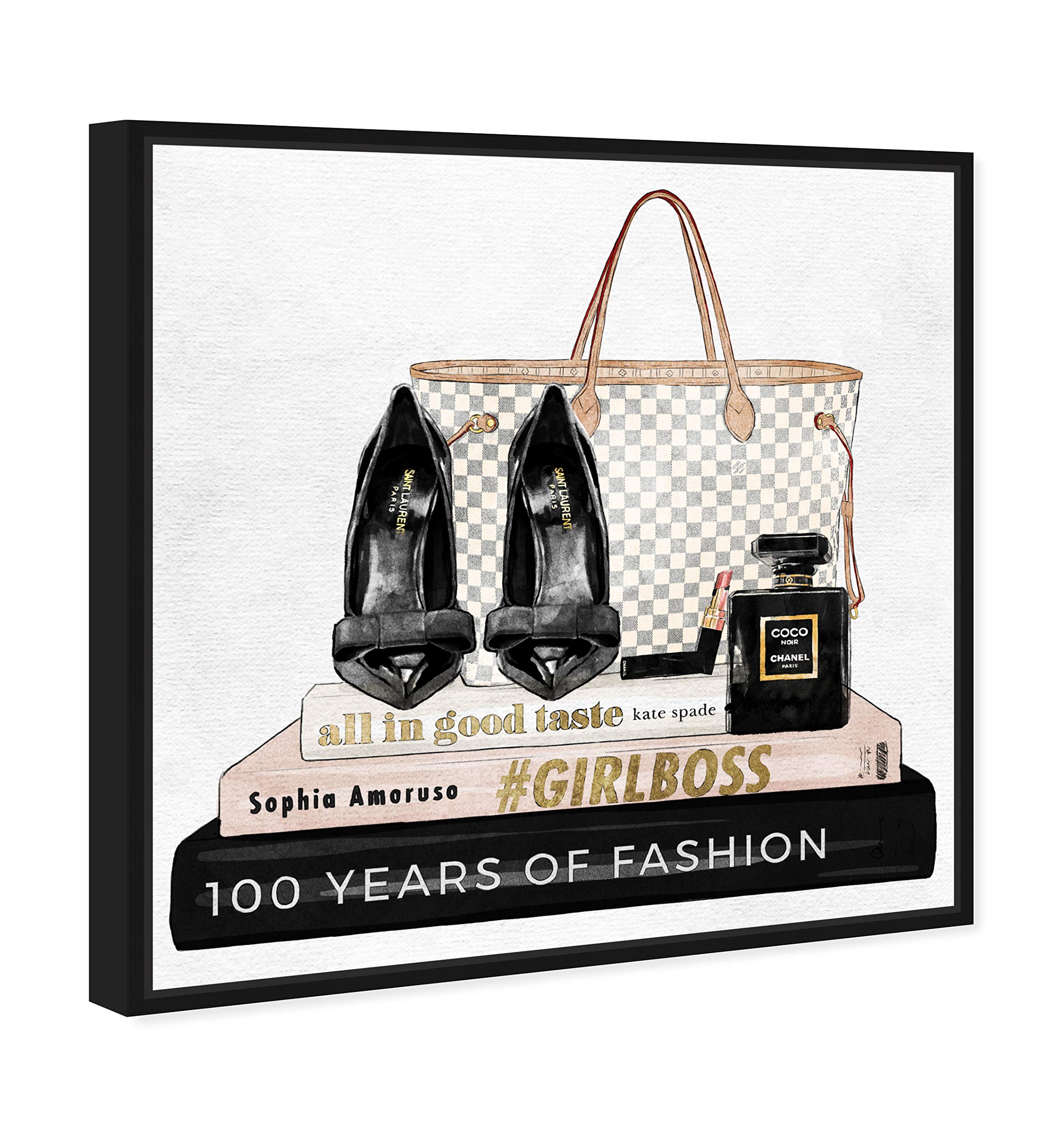 Oliver Gal Artist Co. 'Going Out Books' Fashion & Glam Wall Art Canvas Print - 16x16 Inches Black Framed Home Decor for Living Room, Bedroom & Office