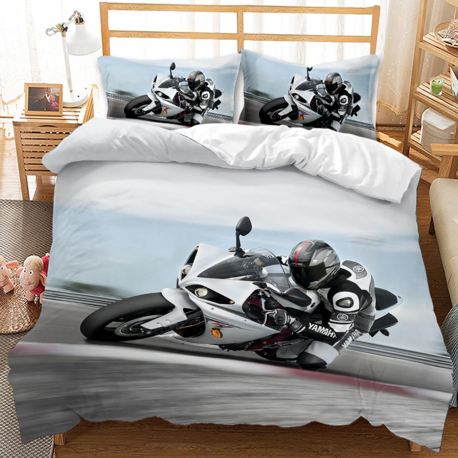 Motocross Racing Duvet Cover King Size - Dirt Bike Themed Comforter Set for Teens & Boys, Sports Car Bedding - Perfect for Motocross Fans & Racing Enthusiasts Bedroom Decor