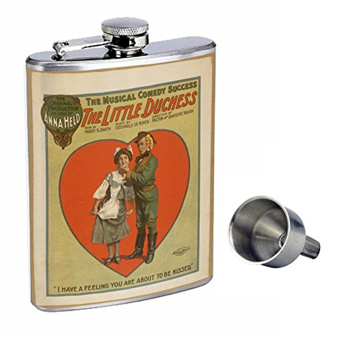 8oz Stainless Steel Whiskey Flask with Free Funnel - Leak Proof & Odorless - Perfect for Outdoor Adventures, Camping, Gifts & Travel - D-132 Musical Comedy The Little Duchess Design
