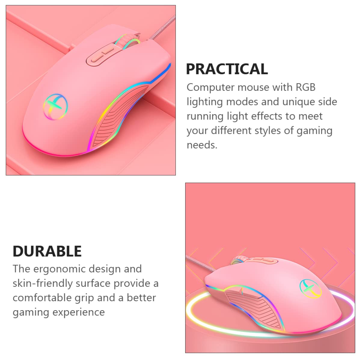 Homoyoyo RGB Gaming Mouse for Laptop & Computer - Wired USB Optical Mouse with LED Backlight for Work & Gaming - Perfect for Office, Home & Esports
