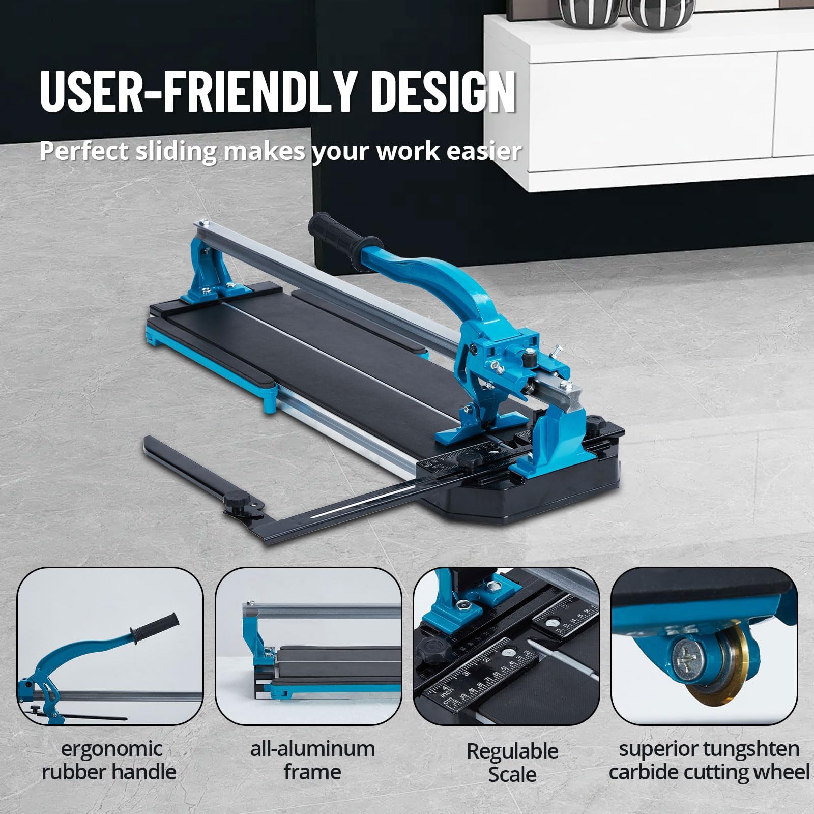 24/32/48 Inch Manual Tile Cutter with Tungsten Carbide Wheel - Infrared Positioning for Precise Cutting - Perfect for DIY Home Renovation, Bathroom & Kitchen Tile Installation (24 Inch)