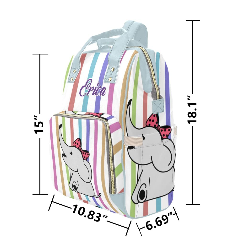 Custom Personalized Name Diaper Bag - Waterproof Nursing Tote Backpack for Moms, Cute Elephant Design, Perfect for Travel & Outdoor Baby Essentials