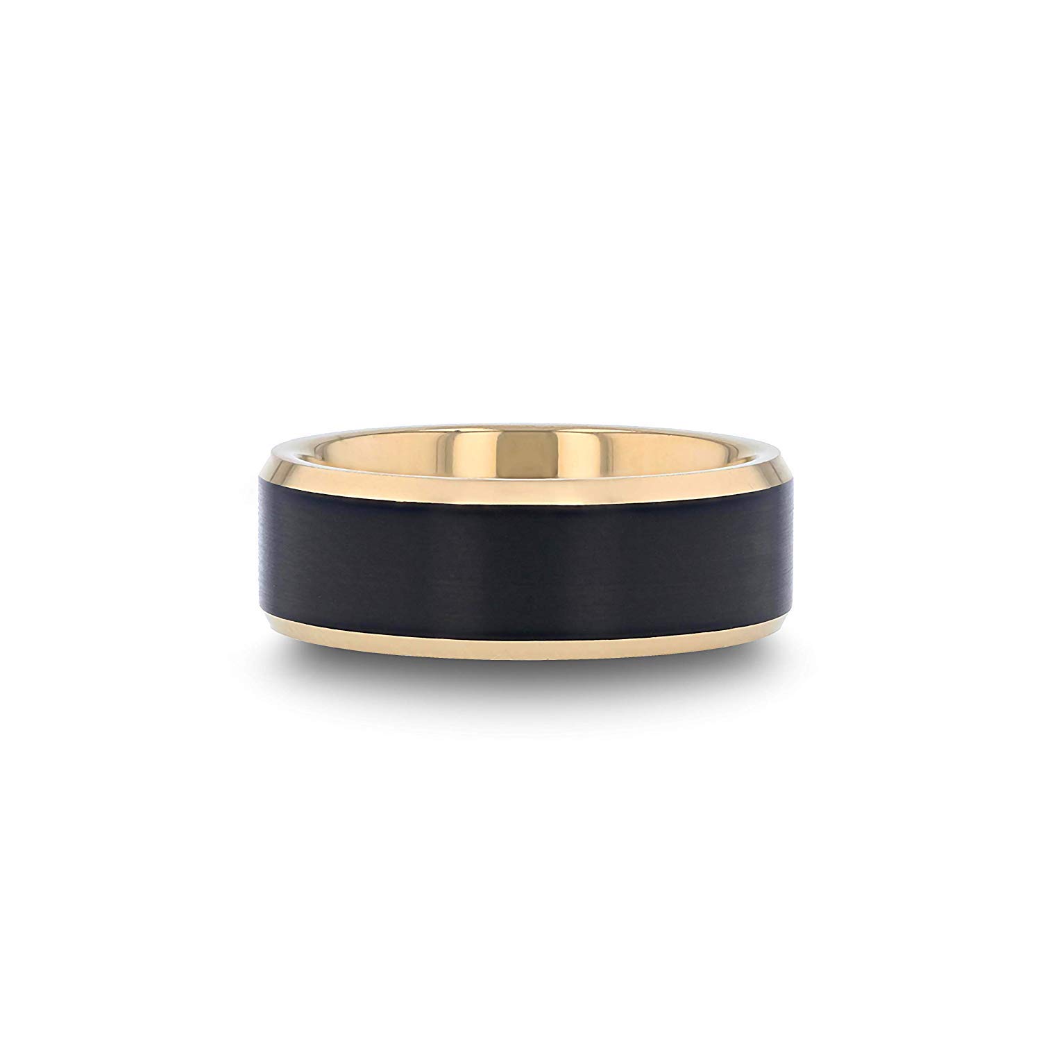 Premium Tungsten Wedding Rings for Men - Comfort Fit, Gold Plated with Black Matte Inlay - 8mm Width - Custom Engraving Available - Perfect for Anniversary Gifts & Everyday Wear