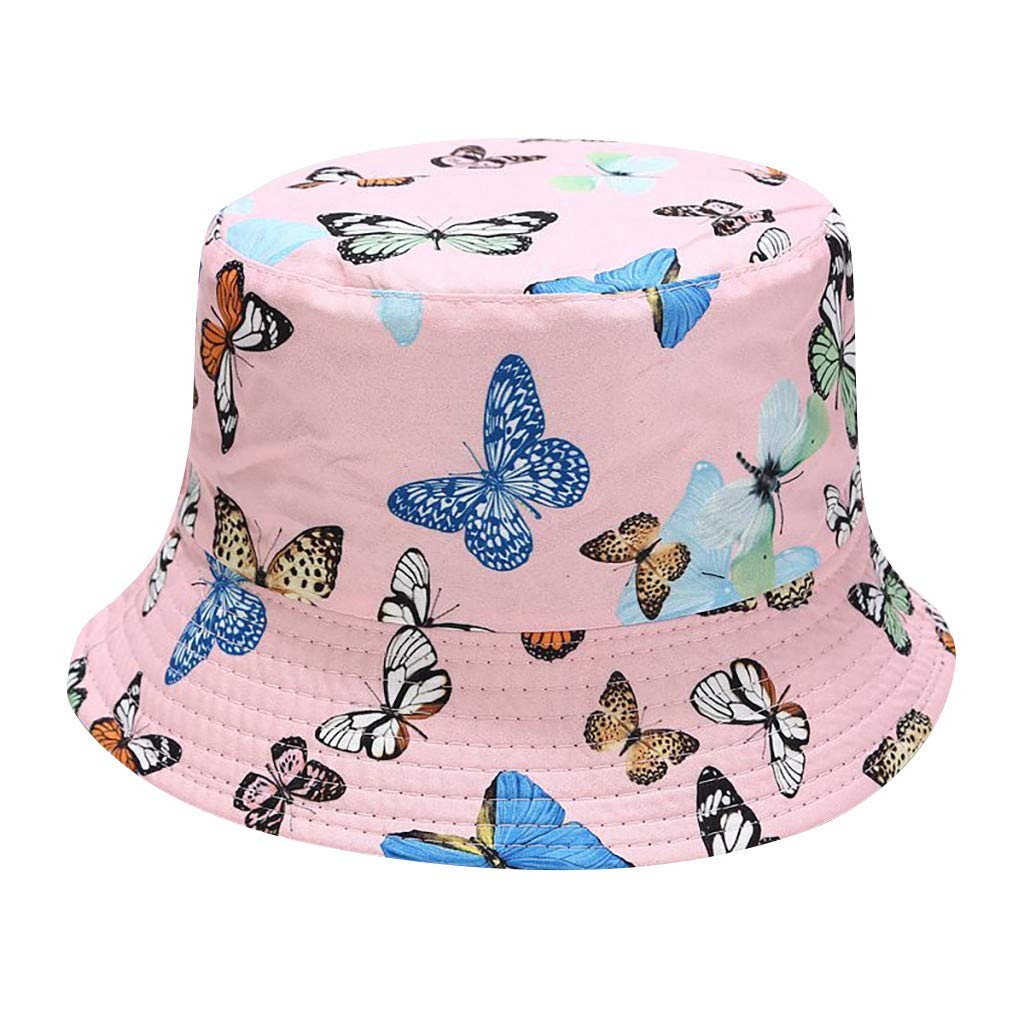 Foldable Butterfly Print Fisherman Sun Hat for Men & Women - Adjustable Bucket Cap with Furry Leopard Design - Perfect for Beach, Fishing, and Outdoor Activities
