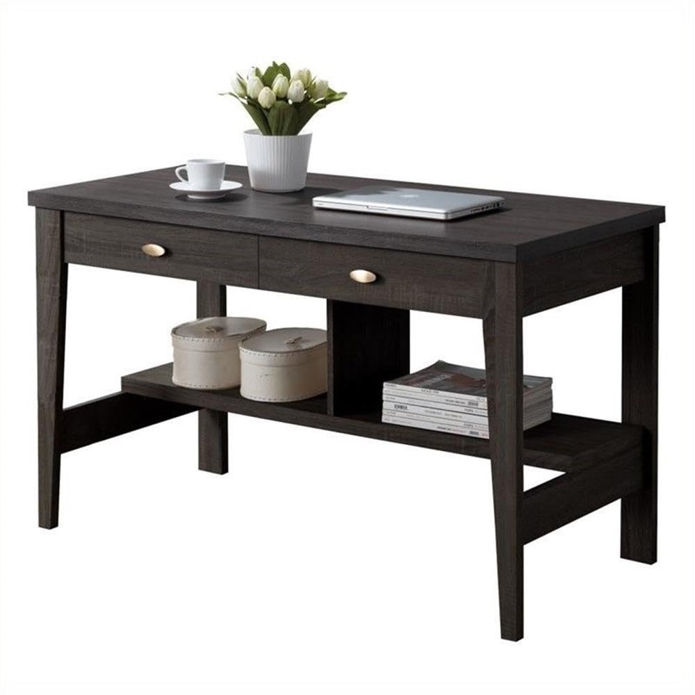 UrbanPro 2-Drawer Engineered Wood Desk with Lower Shelves in Dark Brown - Modern Home Office Furniture for Small Spaces, Study & Work from Home Setup
