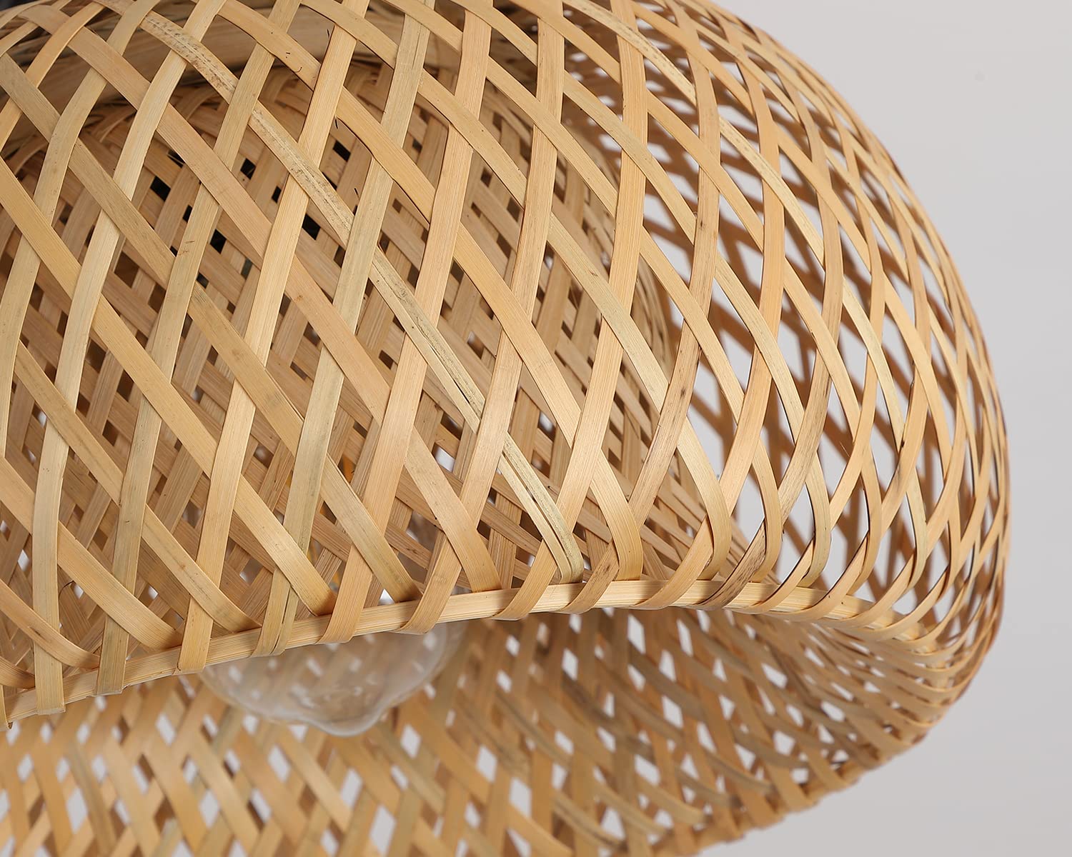 Handmade Bamboo Plug-in Pendant Light with 14ft Woven Cord - Dimmable Hanging Lamp for Farmhouse, Bedroom & Kitchen Island Decor | Perfect for Rustic Living Room, Dining Area and Cozy Reading Nook Lighting