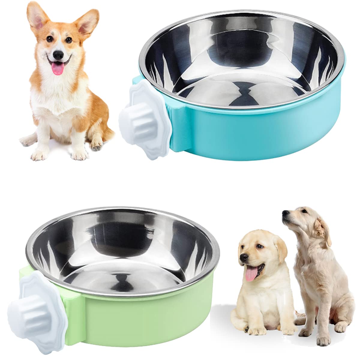 RIGHTWELL 2-Pack Stainless Steel Hanging Dog Bowls - Removable Pet Food & Water Bowls for Crates with Secure Bolt Fixer - Ideal for Puppies, Cats & Small Animals - Perfect for Travel, Kennels & Home Use