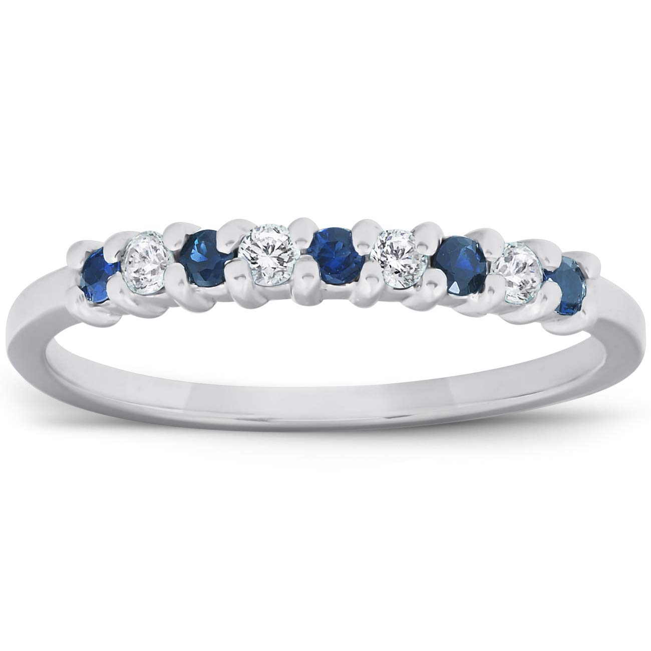 1/4 Carat Blue Sapphire & Diamond Wedding Ring - 10K White Gold Engagement Band for Women - Perfect for Bridal, Anniversary & Special Occasions