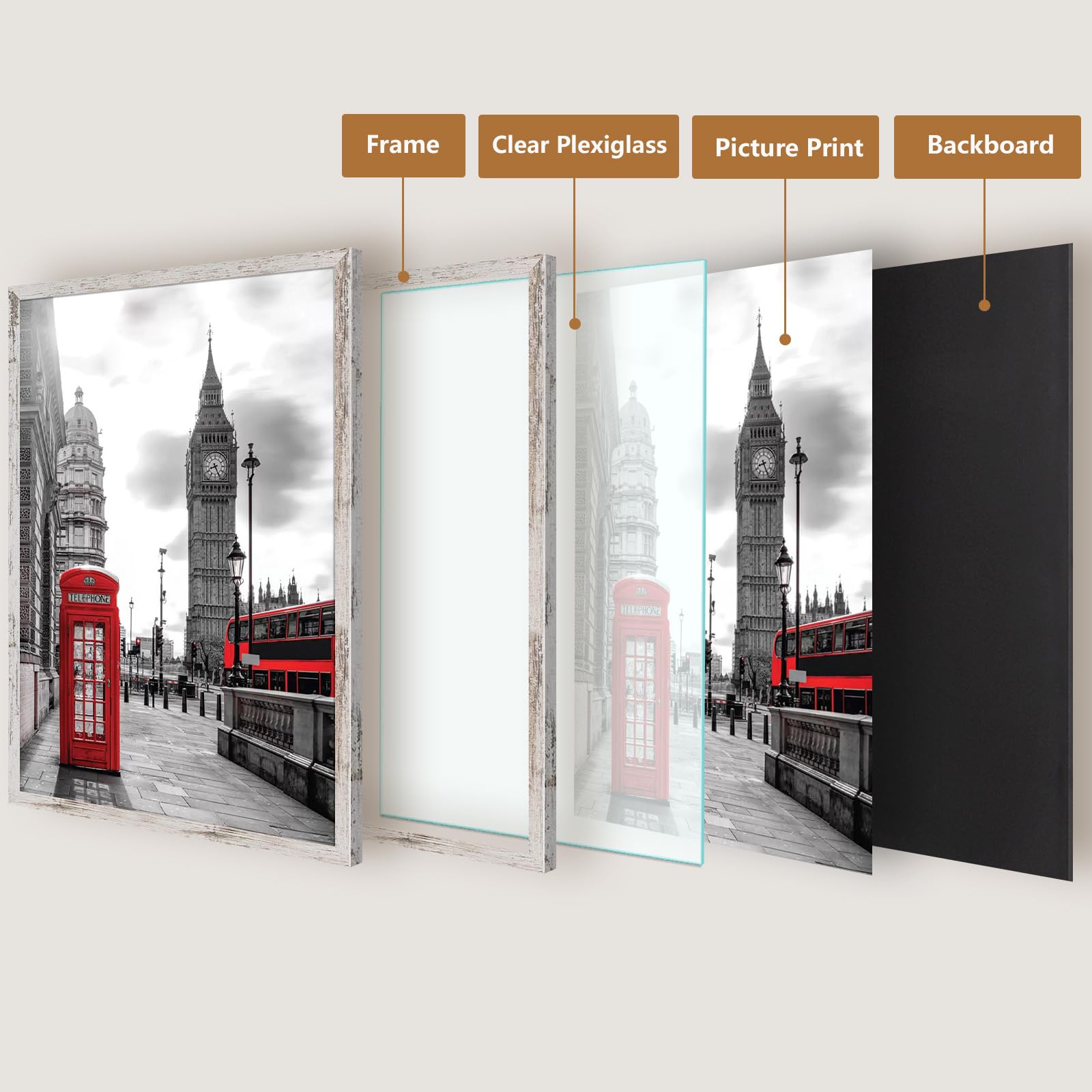Golden State Art 24x36 Picture Frame Set of 2 - Rustic Wood Grain Wall Frame with Wide Molding - Perfect for Baby Photos, Wedding Pictures & Family Portraits - Home Decor, Living Room, Bedroom, Office Wall Display (White)