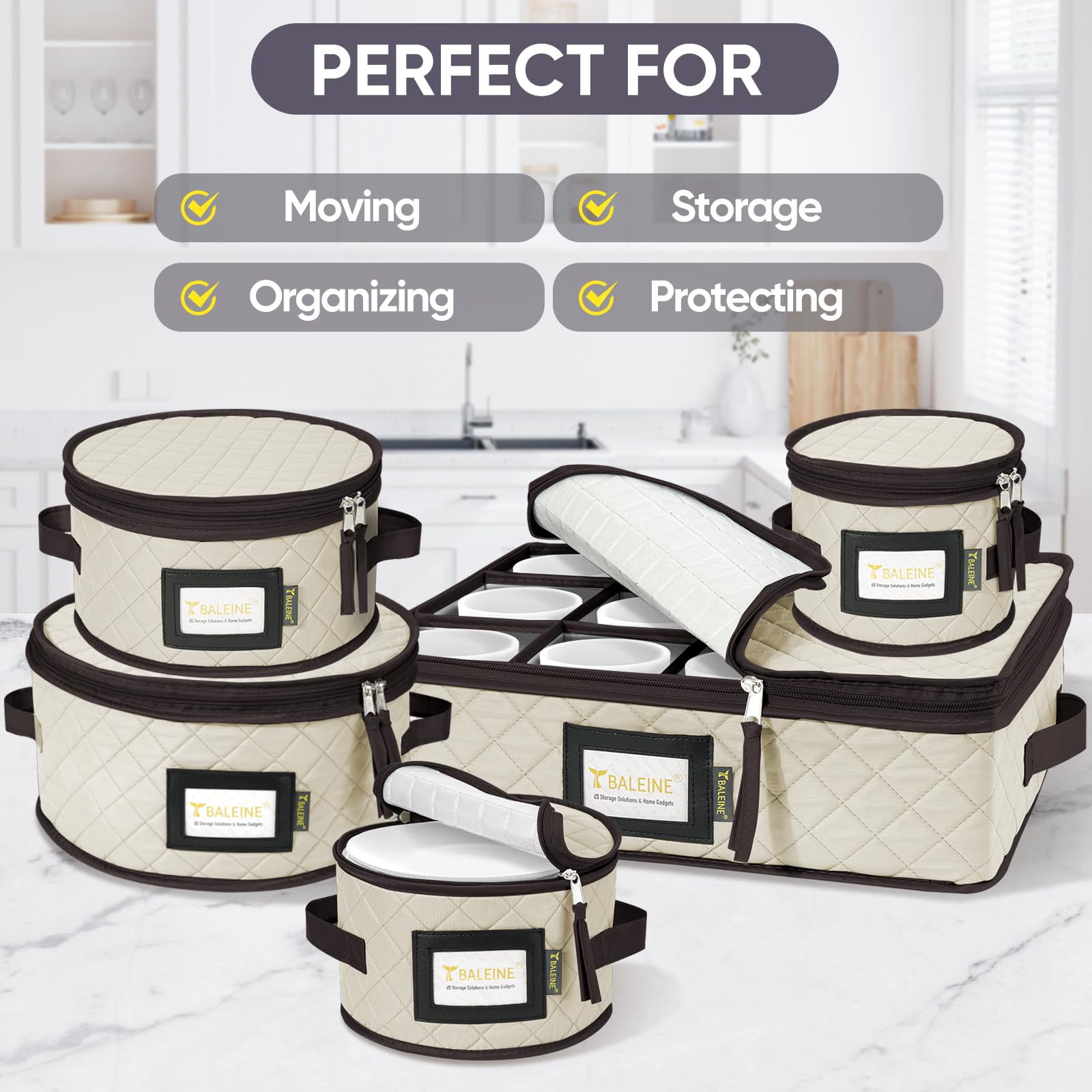 Sturdy Quilted Wine Glass Storage Box - Plate & Mug Organizer with Handles for Moving & Home Storage