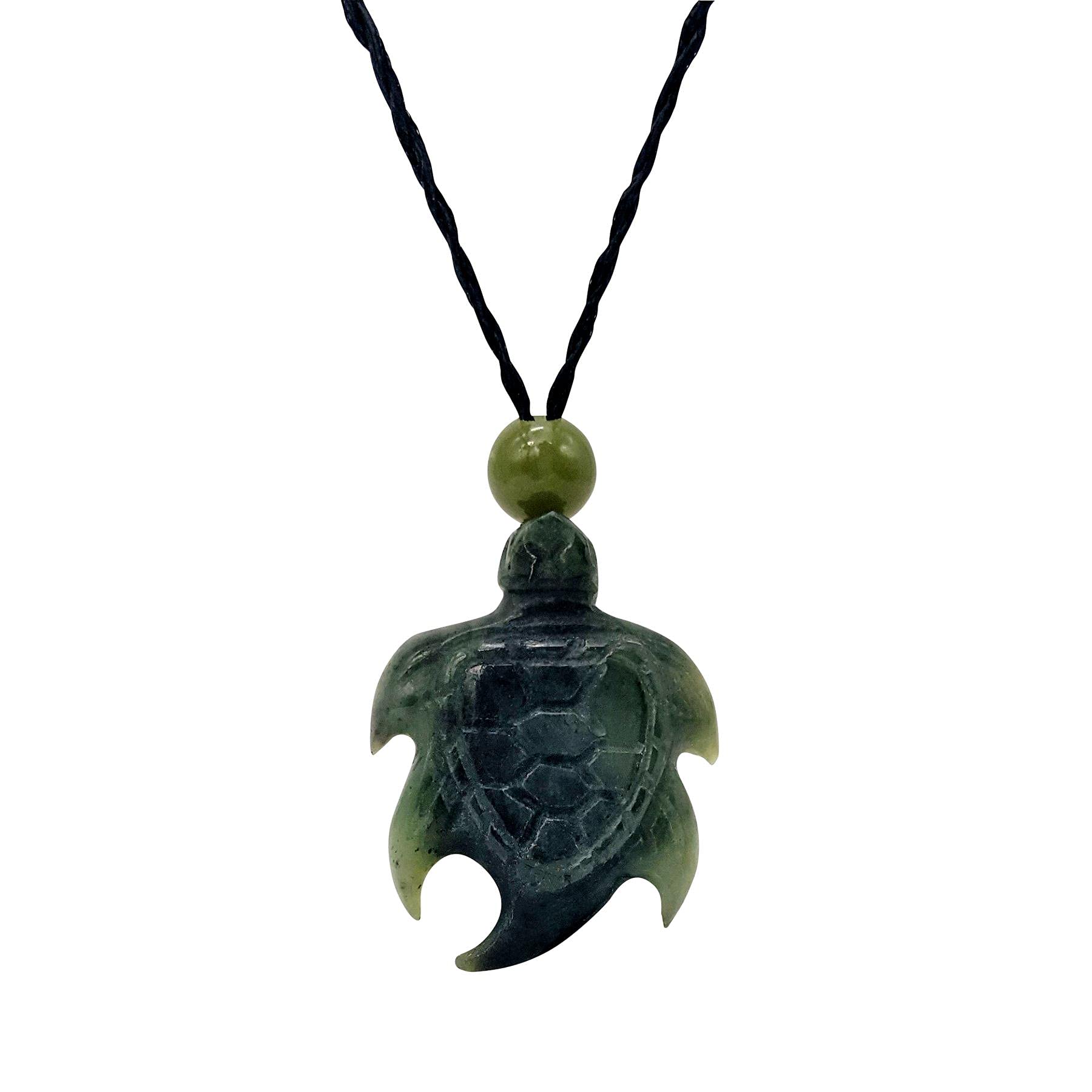 Hand Carved Nephrite Jade Turtle Tribal Pendant Necklace for Women & Men - Spiritual Jewelry Gift for Yoga, Meditation & Nature Lovers