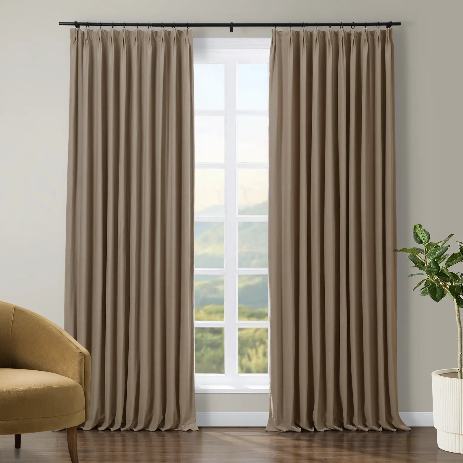 Premium Velvet Curtains - Blackout Thermal Insulated Pleated Drapes for Living Room & Bedroom - Soft Luxury Window Treatments for Home Decor & Noise Reduction
