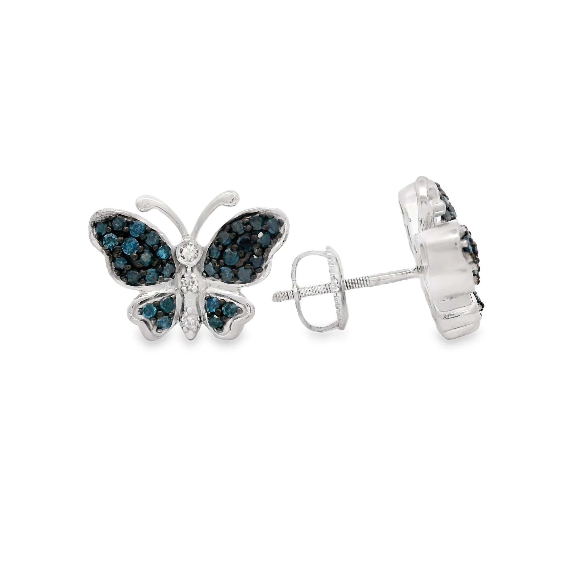 14K Gold (10.5MM) Blue Diamond Butterfly Stud Earrings for Women - Elegant Jewelry Gift for Anniversary, Birthday & Special Occasions | JTJ™
