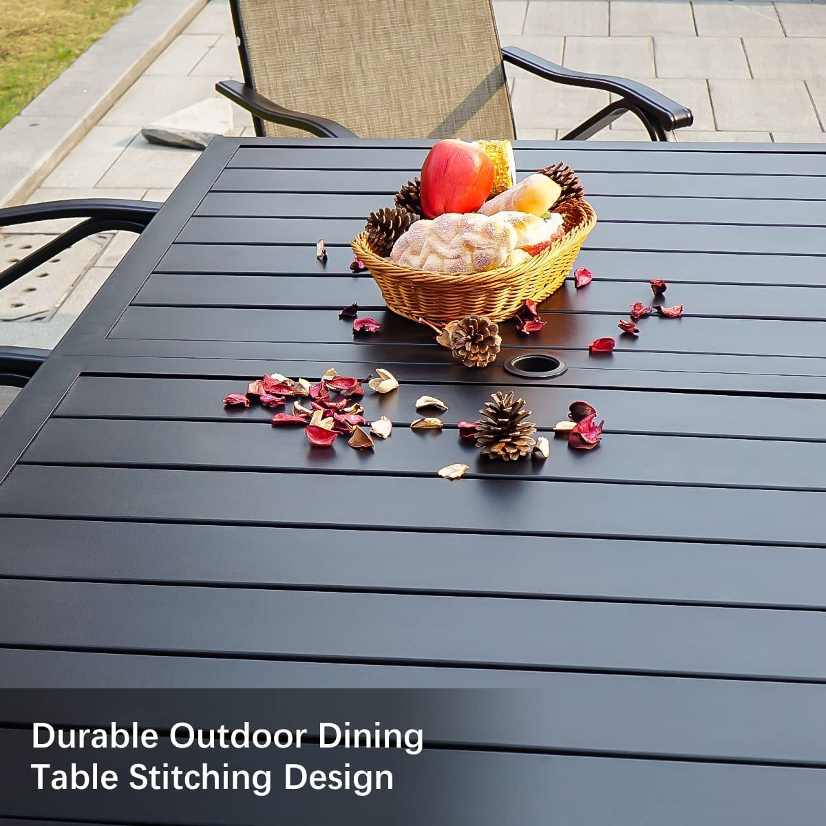 MEOOEM 6-Person Rectangle Outdoor Patio Dining Table - All-Weather Metal Tabletop with 1.57