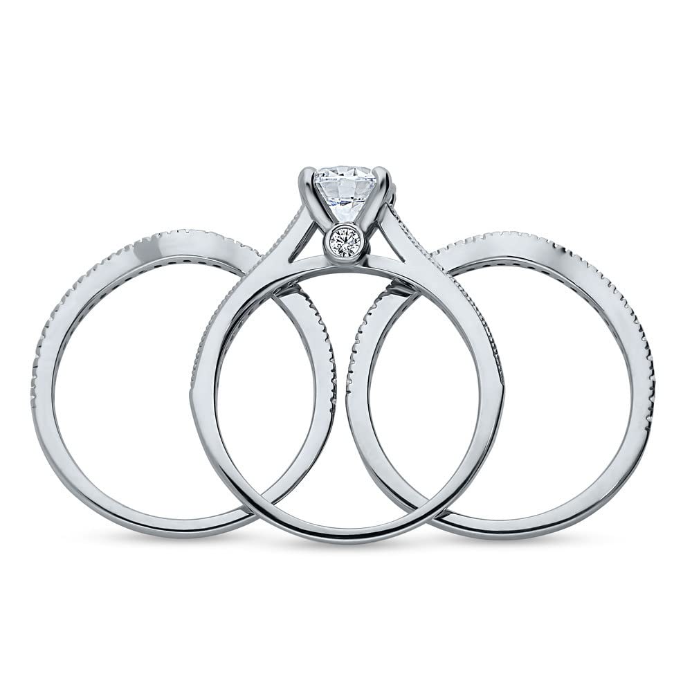 BERRICLE Sterling Silver Solitaire Wedding Engagement Ring Set - 1 Carat Round Cut Cubic Zirconia CZ Wishbone Design for Women, Rhodium Plated, Size 4-10 - Perfect for Proposals, Anniversaries & Special Occasions