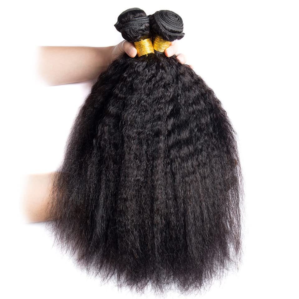 100% Unprocessed Brazilian Virgin Remy Hair Bundles - Kinky Straight 20/22/24 Inch Yaki Straight Human Hair 3 Bundles for Black Women (Natural Black Color) | Perfect for Protective Styles, Weaves & Natural Hair Extensions