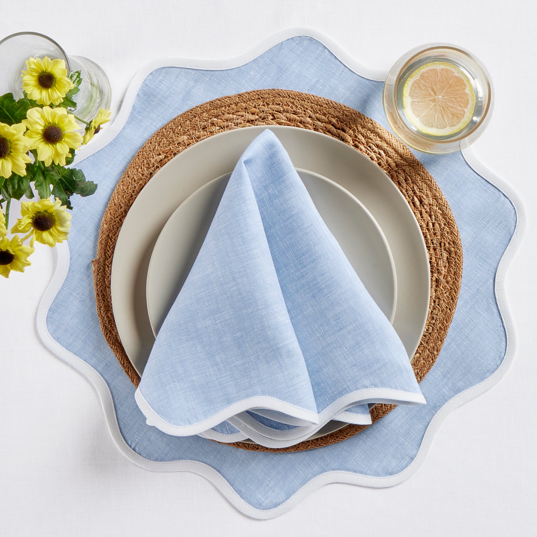 Giselle Scallop Edge Placemats Set of 4 - Elegant Round Table Mats for Dining, Kitchen, Party & Home Decor