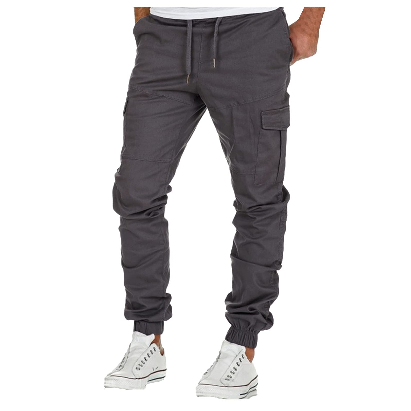 Men's Cargo Pants with Multiple Pockets - Durable Solid Color Work Pants for All Seasons | Perfect for Outdoor Activities, Hiking & Casual Wear