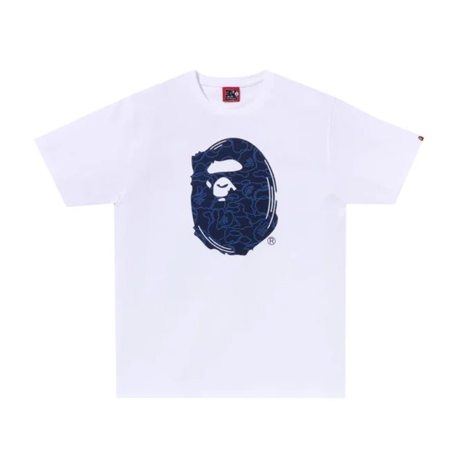 Bape 30th Anniversary Big Ape Head Graphic T-Shirt - White & Navy Streetwear for Men | Casual Wear, Hip Hop Fashion, Urban Style