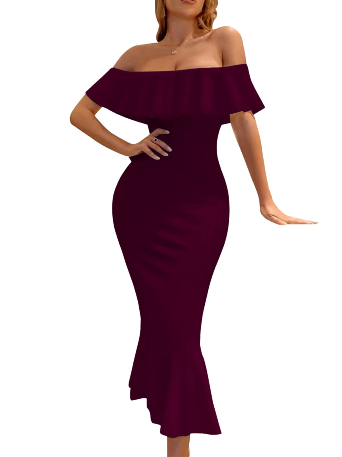 Elegant Women's Long Sleeve Wrap V-Neck Bodycon Maxi Dress for Cocktail Party, Evening Gala & Special Occasions | Flattering Sexy Figure-Hugging Design
