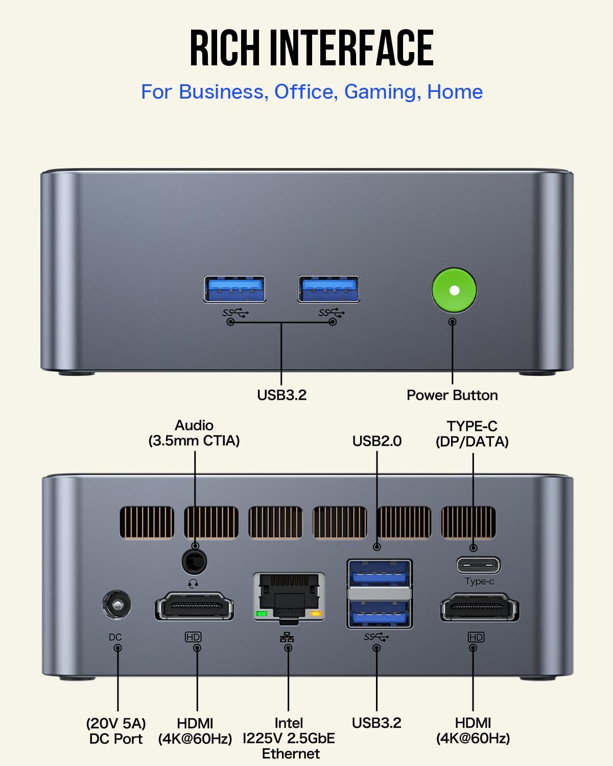 GMKtec Mini PC Intel i5-12450H (4.4GHz Turbo) 32GB DDR4 RAM 1TB NVMe SSD - Compact Desktop Computer with USB 3.2, WiFi 6, BT5.2, 2.5G Ethernet & 4K Triple Display - Perfect for Home Office, Gaming & Multimedia Entertainment