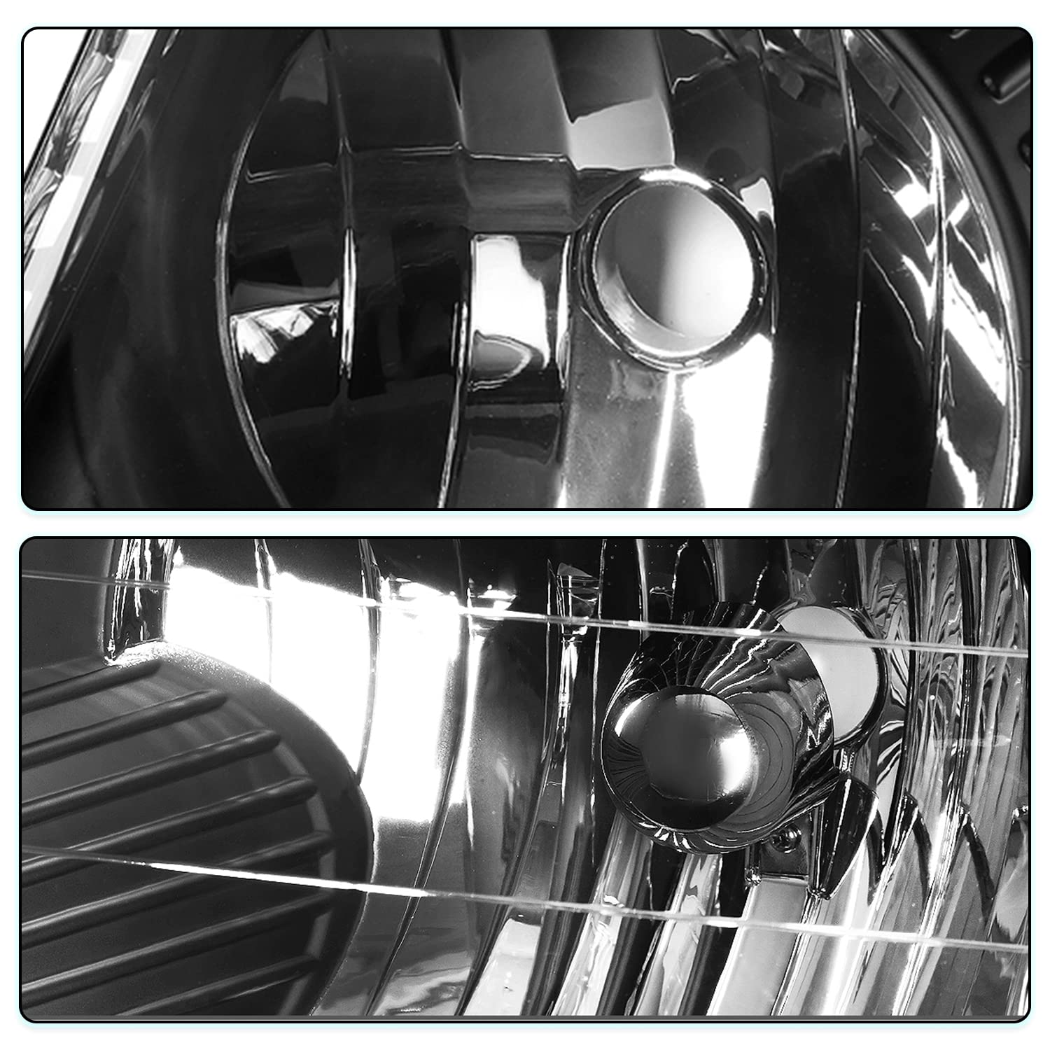 2002-2005 Ford Explorer Headlight Assembly with Corner Lights - 4pc Set (Driver & Passenger Side) - Black Housing & Clear Reflector - Replacement for Night Driving & Off-Road Use