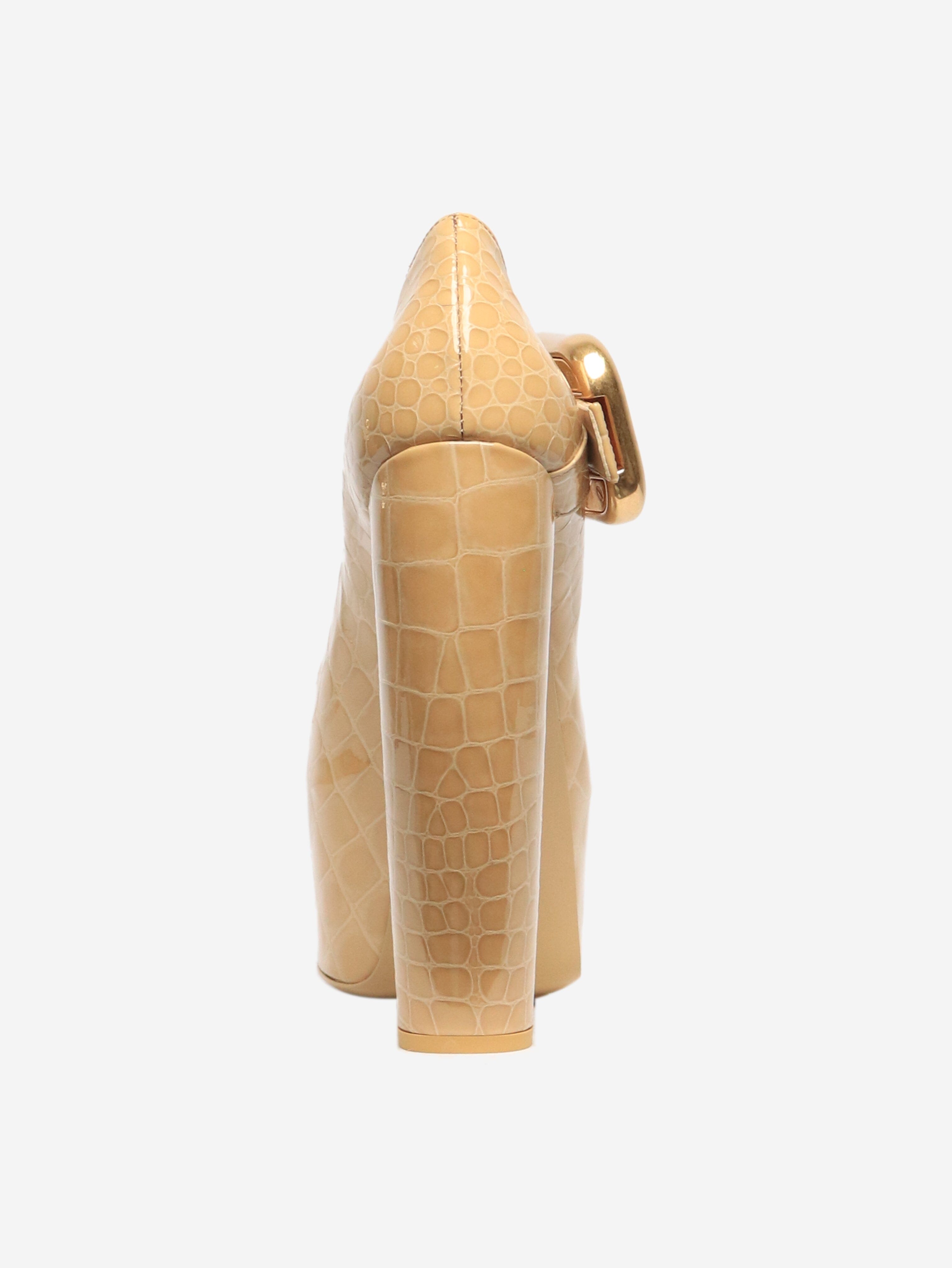 Bottega Veneta Beige Patent Leather Snake Effect Platform Heels Women's Shoes Size EU 39 (UK 6) - Perfect for Evening Parties, Weddings & Special Occasions
