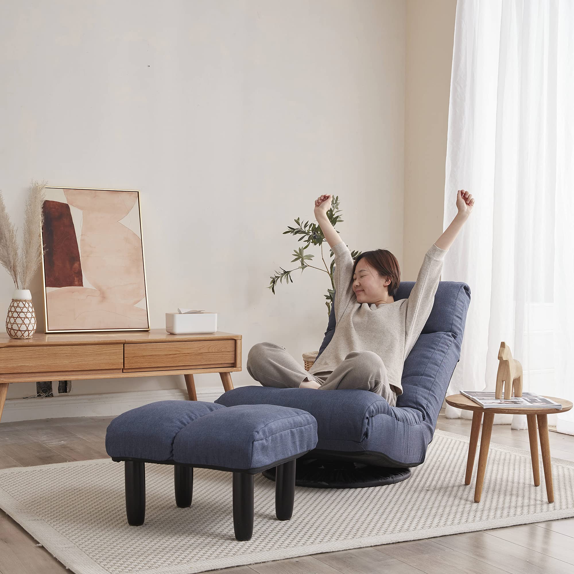 Adjustable Floor Recliner Chair - Japanese Tatami Style Lazy Sofa for Living Room, Bedroom & Balcony | Ergonomic Single Seat Reclining Chair for Reading, Meditation & Relaxation