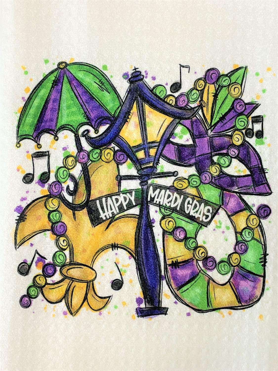 Happy Mardi Gras Microfiber Waffle Weave Kitchen Dish Towel Set - Absorbent & Quick-Drying Cleaning Cloths for Dishes, Countertops & Holiday Decor - Perfect for New Orleans Themed Parties & Festive Home Decor