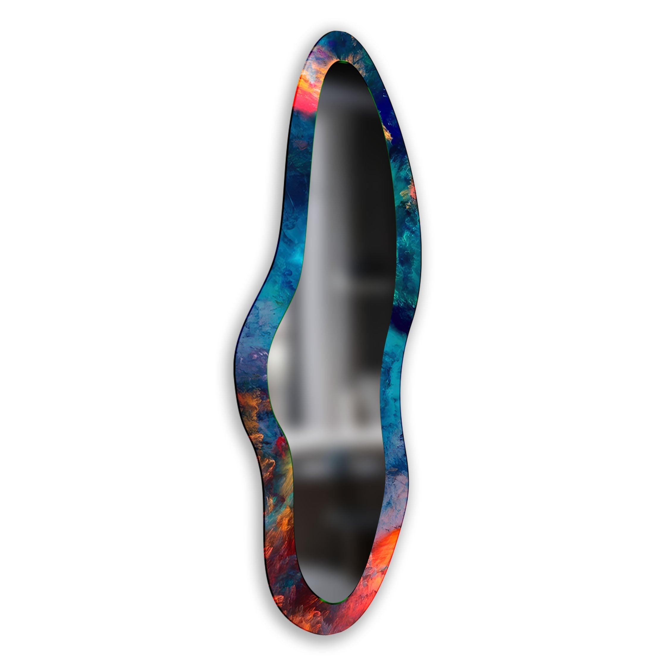 Blue Abstract Modern Glass Wall Mirror - Elegant Home Decor for Living Room, Bedroom & Entryway