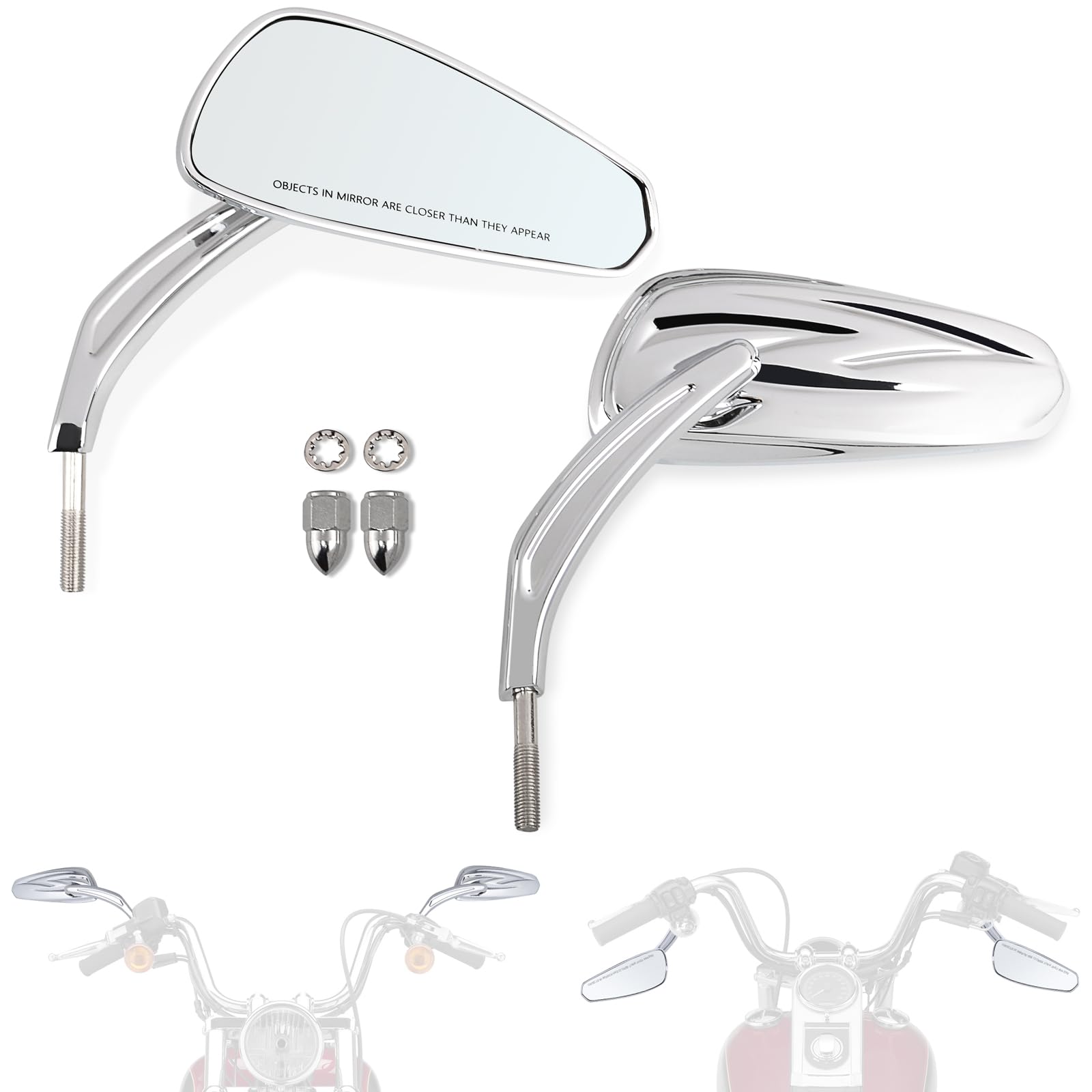FOVPLUE Motorcycle Handlebar Mount Rearview Mirrors - Compatible with 1982-2024 Harley Models (CVO, Dyna, Touring, Electra Glide, Road Glide, Road King, Softail, Street Glide, Sportster 1200/883) - Chrome Finish - Enhanced Safety & Visibility for Highway Cruising & City Riding